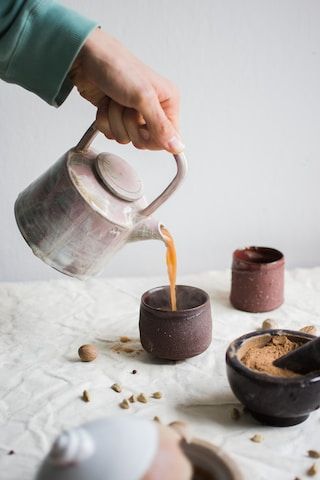 Tea poured from a stoneware pot